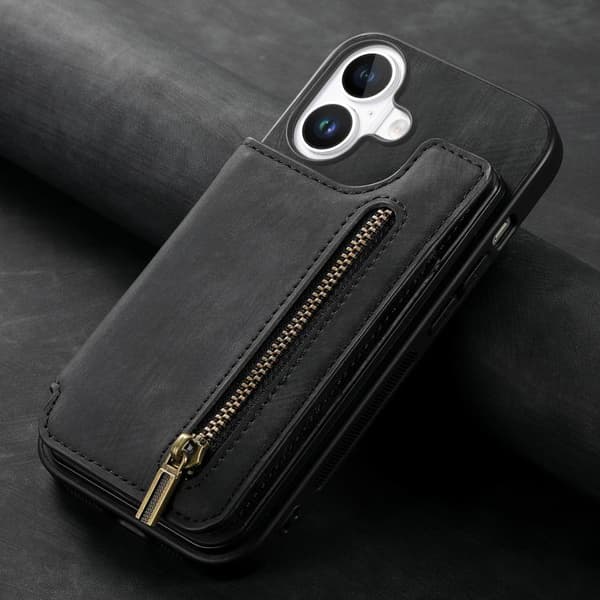 iPhone 17 Retro Läder Zipper Skal Svart