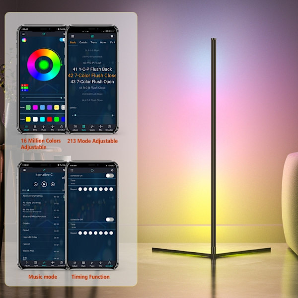 LED Symphony RGB Atmosfär Golvlampa med Fjärrkontroll, Längd:1.6m