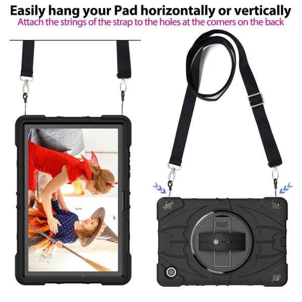 Samsung Galaxy Tab A8 Bat Hand Grip Ställning Tabletfodral Svart