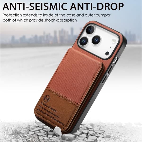 iPhone 18 Pro / iPhone 17 Pro Skal - Twilltyg Läder Vertikal Flip RFID Kortficka Brun