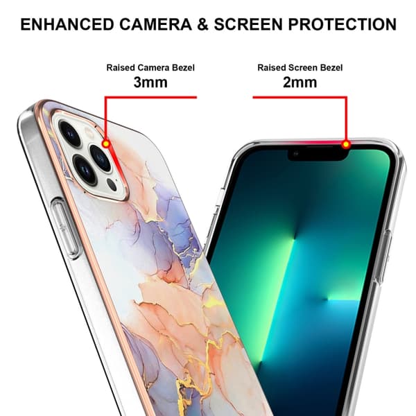 iPhone 16 Pro Max Skal med Elektropläterad IMD Mönster och Stötsäker Design Vintergatan Vit Marmor