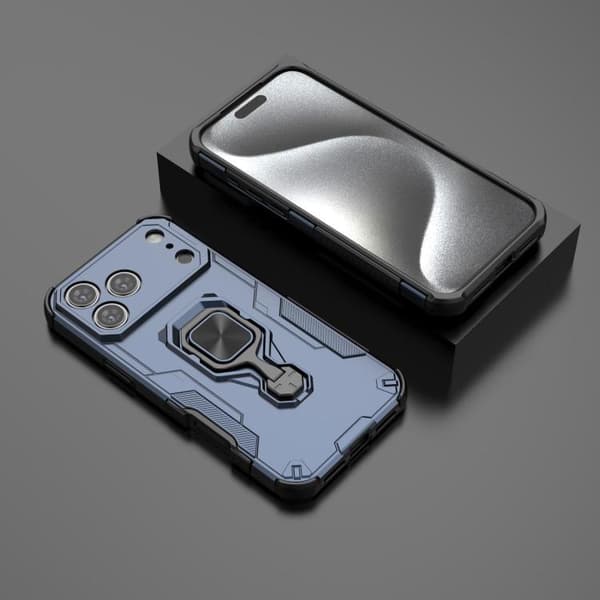 iPhone 18 Pro Max / iPhone 17 Pro Max Skal med Metall Kickstand och TPU Hybrid PC Blå