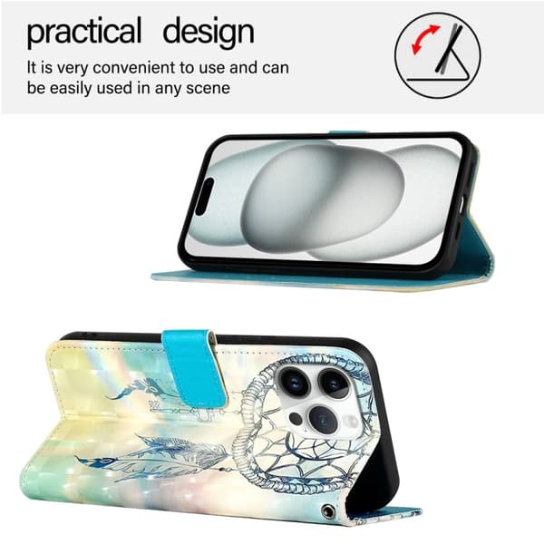 iPhone 16 Pro Max 3D Målning Horisontell Flip Läder Skal - Fodral Drömvindspel