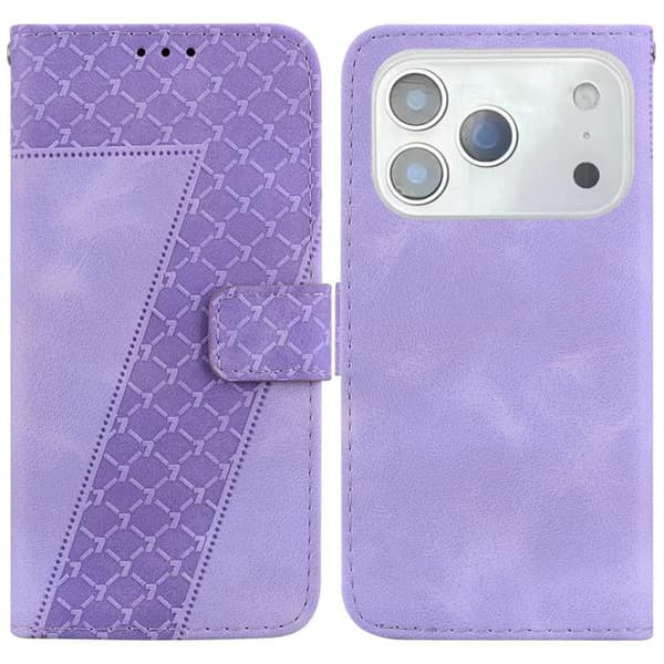 iPhone 18 Pro Max / iPhone 17 Pro Max Skal läderfodral med sju-formad präglad design Purpur