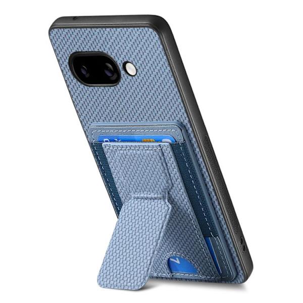 för Pixel 9a Skal med Kolfiber Fällbart Ställ och Elastisk Kortficka Blå