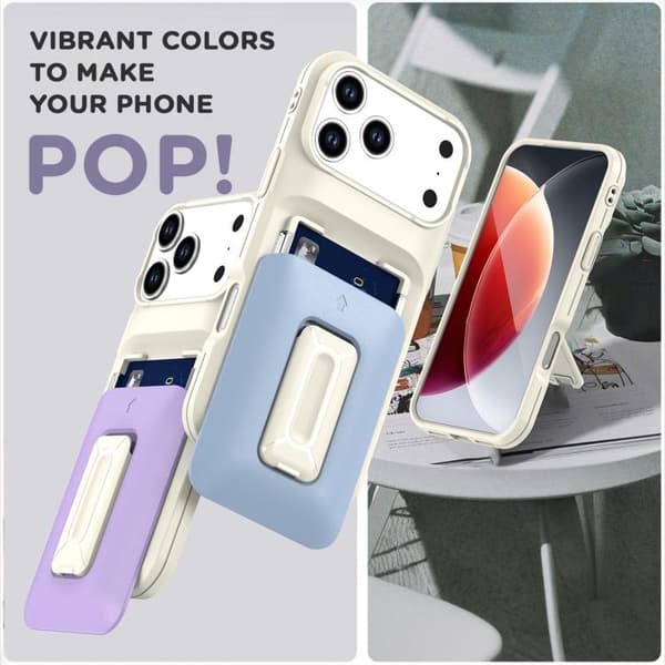 iPhone 18 Pro Max / iPhone 17 Pro Max Skal med Sliding Card Holder och Kickstand Beige Gul