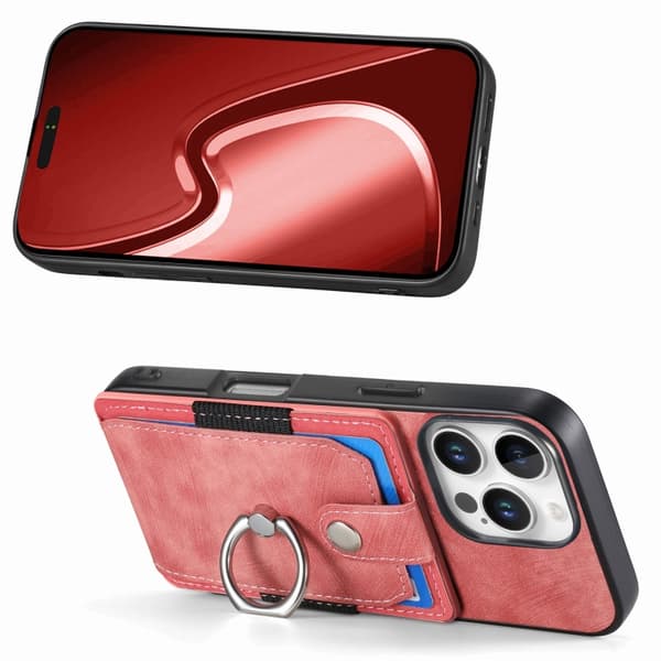 iPhone 16 Pro Max Retro Skin-feel Ring Card Wallet Skal Rosa