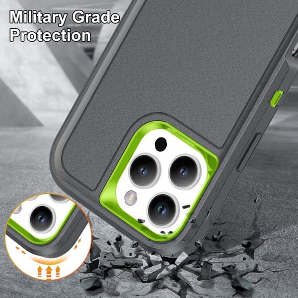 iPhone 16 Pro Rugged Skal PC + Silikon med Hållare Grå & Frisk Grön