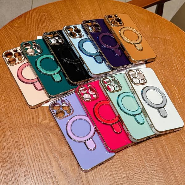iPhone 16 Pro Max Solid Color Elektropläterad Metallhållare Skal Rosrosa