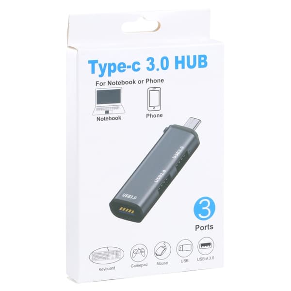 USB Hub Adapter med 3 portar (2 x USB 2.0 + USB 3.0 till USB-C) - Aluminiumlegering, Plug & Play