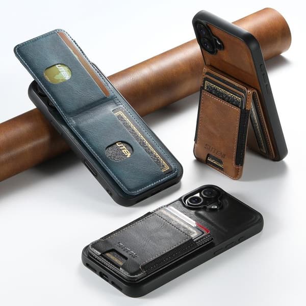 iPhone 17 Skal - oljevaxläder med ställfunktion Brun