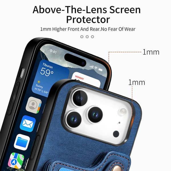 iPhone 18 Pro / iPhone 17 Pro Retro Skinnkänsla Ring Multi-kort Plånboks Skal Blå
