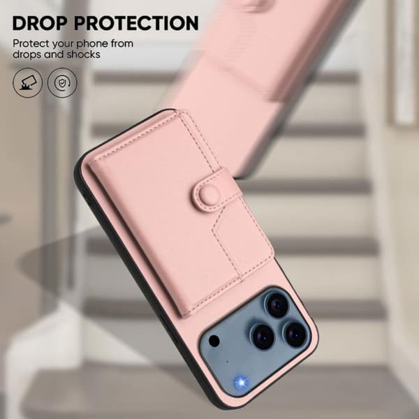 iPhone 18 Pro Max / iPhone 17 Pro Max Skal med RFID-skydd och kortfack Rosa