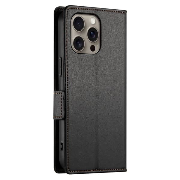 iPhone 16 Pro Max Skal - Magnetiskt Frostat Läderfodral Svart