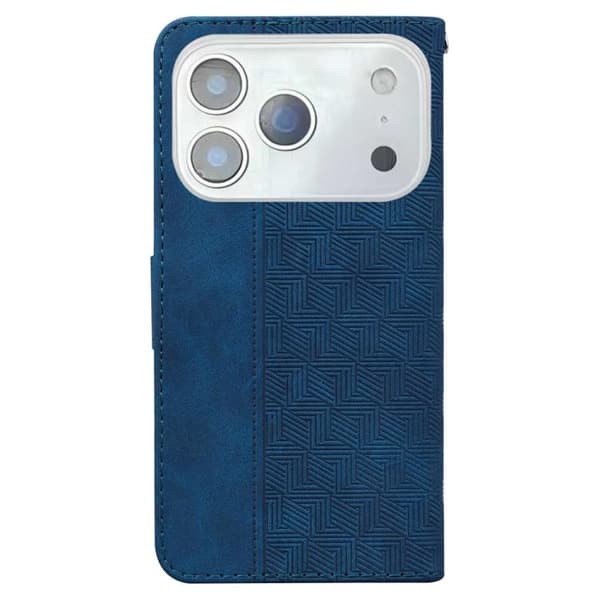 iPhone 18 Pro / iPhone 17 Pro Geometriskt Präglat Skal Läderfodral Blå