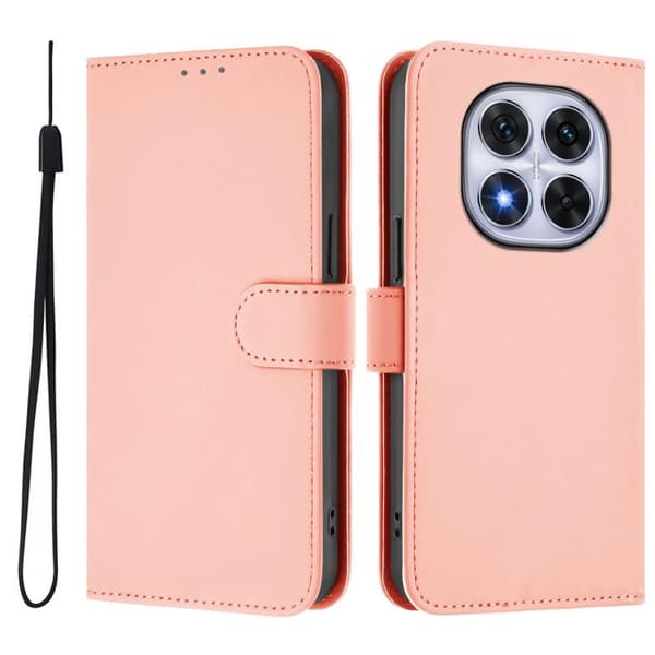 Redmi Note 14 Pro 4G - Hölster i läder med solid färg och rem Rosa