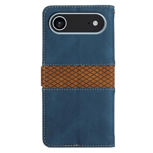 iPhone 17 Air Skal läderfodral med lanyard - Grid Stitching Blå