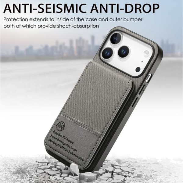 iPhone 18 Pro Max / iPhone 17 Pro Max Skal - Twilltyg Läder Vertikal Flip RFID Kortväska Grå