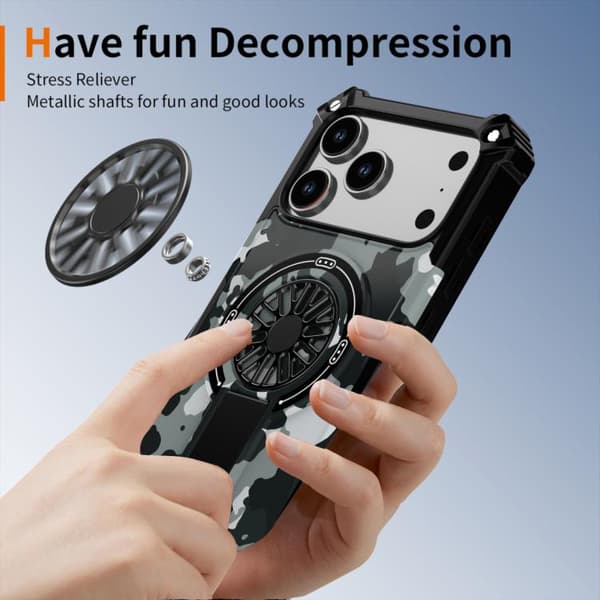 iPhone 18 Pro Max / iPhone 17 Pro Max Camouflage Kickstand Rotating Shaft MagSafe Skal Grå kamouflage