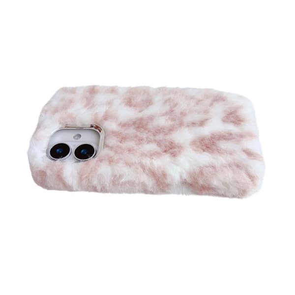 iPhone 16 Pro Max Leopard Print Plush TPU Skal Rosa
