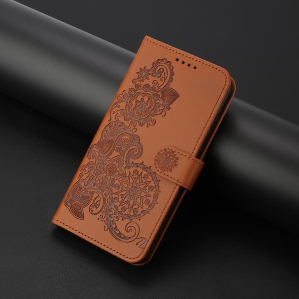 Redmi Note 14 Pro+ 5G - Flip Läderfodral med Datura Blomma Prägling Brun
