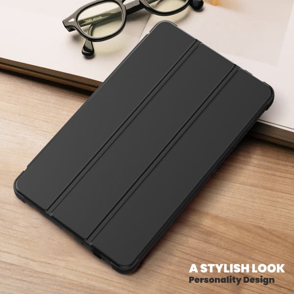 Samsung Galaxy Tab A9 / A11 Kolfiber Läder Smart Fodral Svart