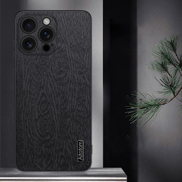 iPhone 16 Pro Tree Bark Läderfodral - Stöttålig Skal Grå