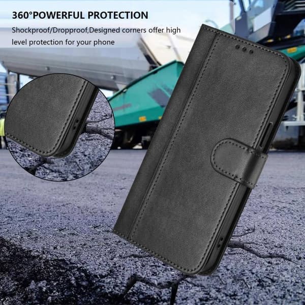 iPhone 18 Pro Max / iPhone 17 Pro Max Skal läderfodral med linjesömnad och retro design Svart