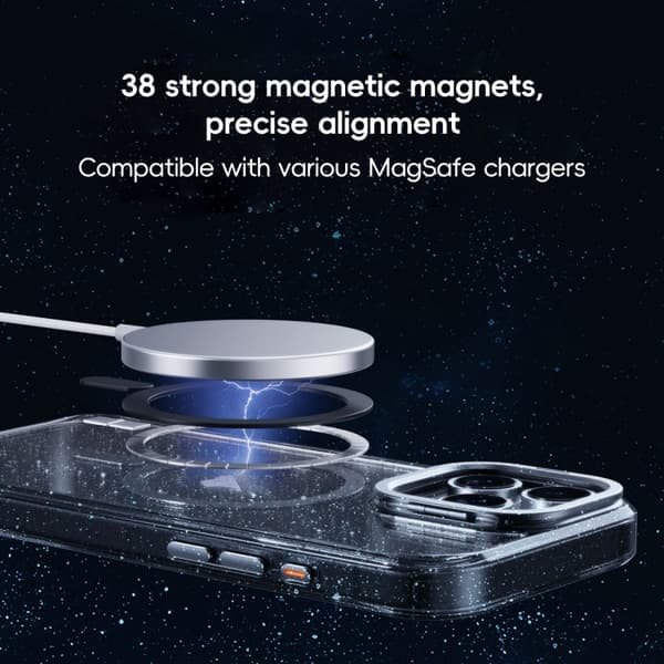 iPhone 16 Pro Max Glittrande Pulver Linshållare MagSafe Magnetisk Skal Transparent
