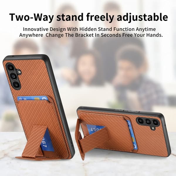 Samsung Galaxy Note20 Skal i Kolfiber med Kortficka och Fällbart Ställ Brun