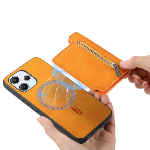 Redmi Note 14 Pro+ 5G Retro MagSafe Dragkedja Plånbok Kortväska Bakfodral Gul