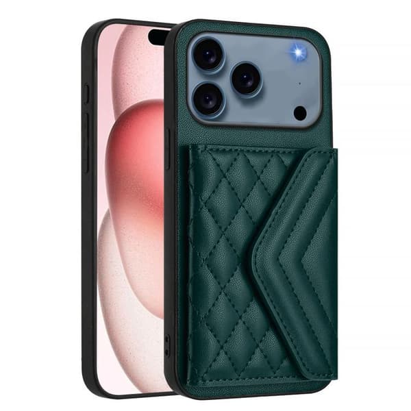 iPhone 18 Pro / iPhone 17 Pro Skal med Rhombisk Textur och Lång Lanyard Grön