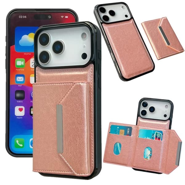 iPhone 18 Pro Max / iPhone 17 Pro Max Skal med Solid Färg och Metallspänne för Kortfack Roséguld