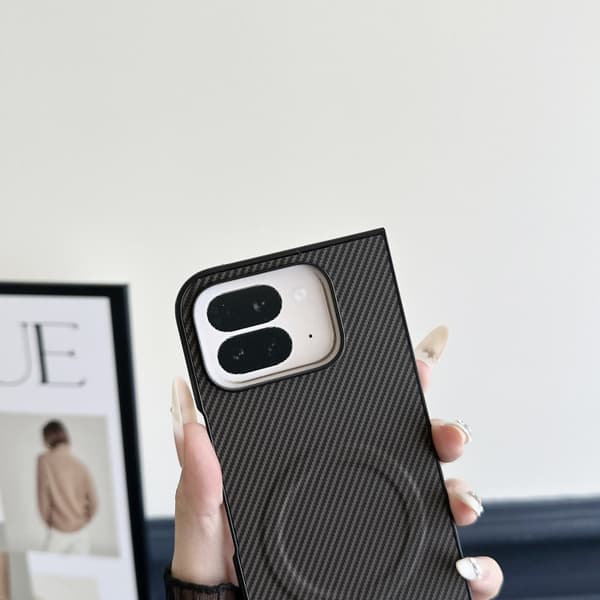 för Pixel 9 Pro Fold Skal i Kolfiberläder med MagSafe - PC Telefonfodral Silver