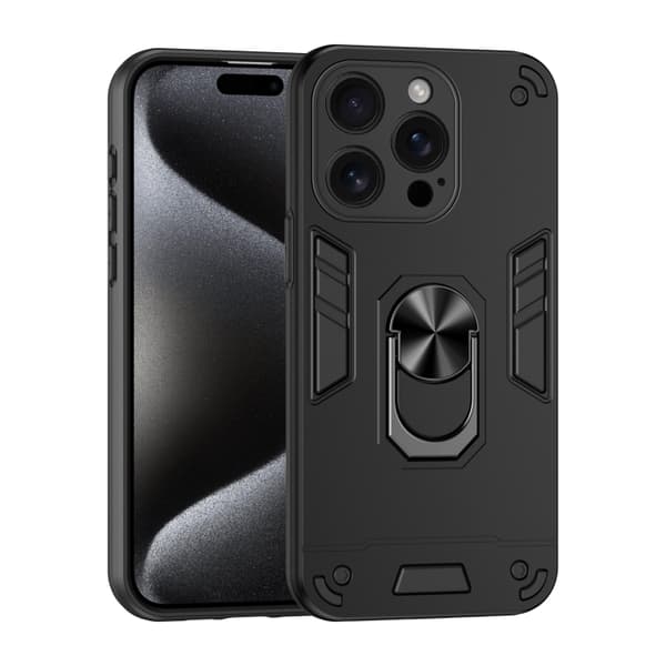 iPhone 16 Pro Shockproof Metallringhållare Skal Svart