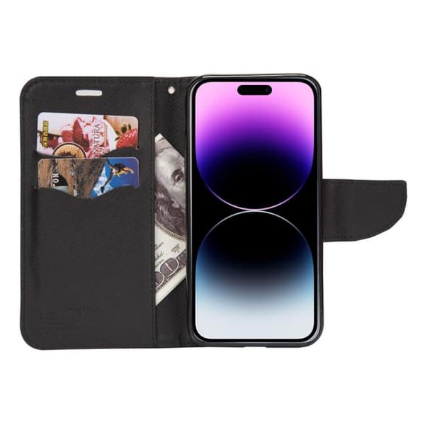 iPhone 18 Pro Max / iPhone 17 Pro Max Skal läderfodral - Mercury Kontrastfärg och Splicing Svart