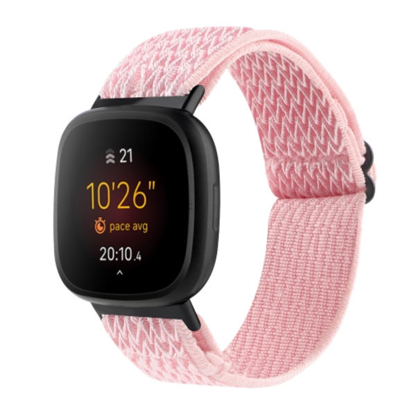 För Fitbit Versa 4 / Sense 2 Universal Wave Nylon Watch Band Pink