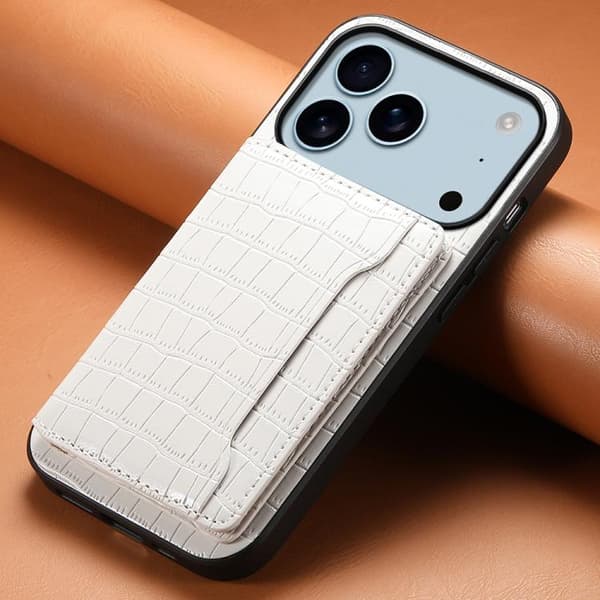 iPhone 18 Pro Max / iPhone 17 Pro Max Skal med Krokodiltextur och Fullt Skyddande Design Vit