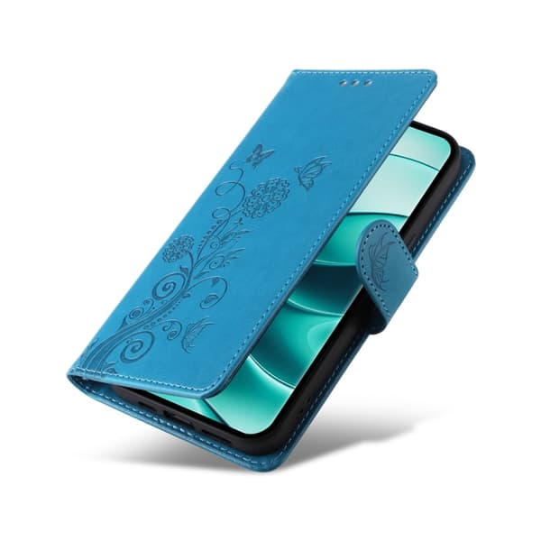 Redmi Note 14 Pro 5G / Note 14 Pro+ 5G - Prägad Fjäril Blommor Läder fodral Blå