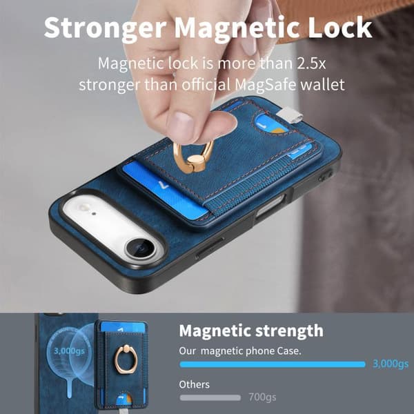iPhone 17 Air Skal läderfodral Retro Delbart Magnetiskt Kortfack Blå