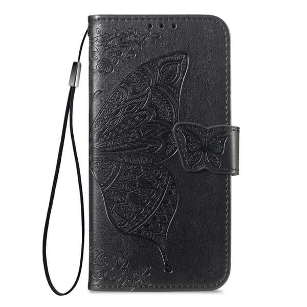 iPhone 18 Pro / iPhone 17 Pro Skal läderfodral med präglad fjärilsblomma Svart