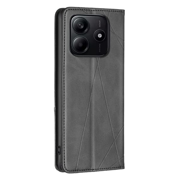 Redmi Note 14 4G - Magnetiskt Läderfodral med Rhombus Textur, Svart