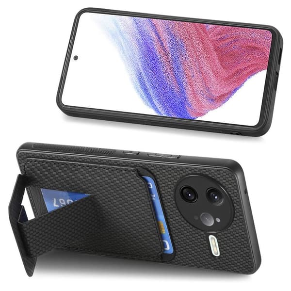 Redmi K80 Pro / Poco F7 Ultra - Kolfiber Kortväska med Fällbart Ställ Svart