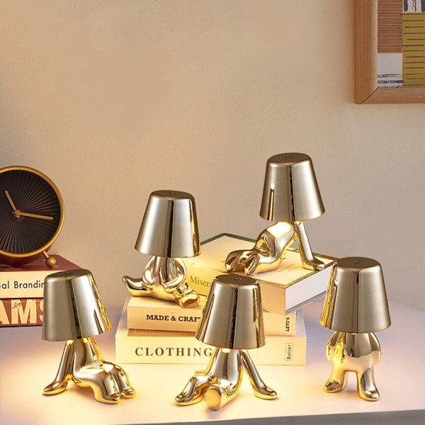 Söt dockformad touch-justerbar skrivbordslampa Mini sovrum uppladdningsbar nattlampa, Spec: 8045(Guld)