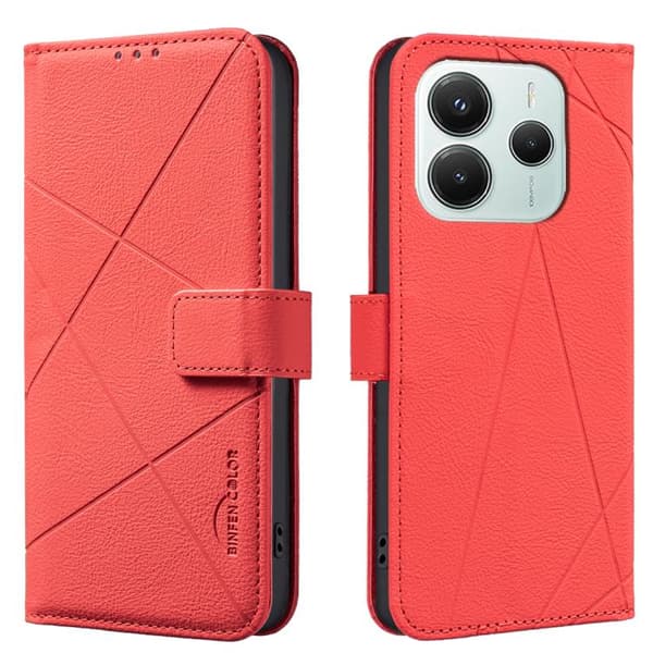 Redmi Note 14 5G - Geometriskt Mönster RFID Läderfodral Röd
