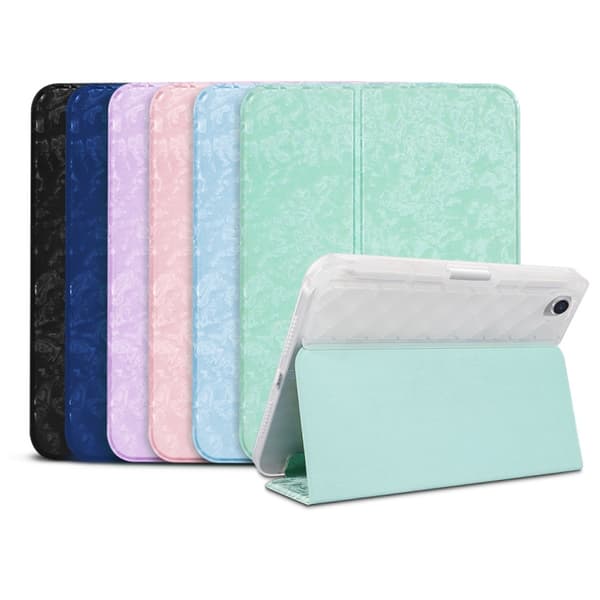 iPad mini 6 / mini 2024 Skal med Textur och Dubbelvik Smart Läderfodral Rosa