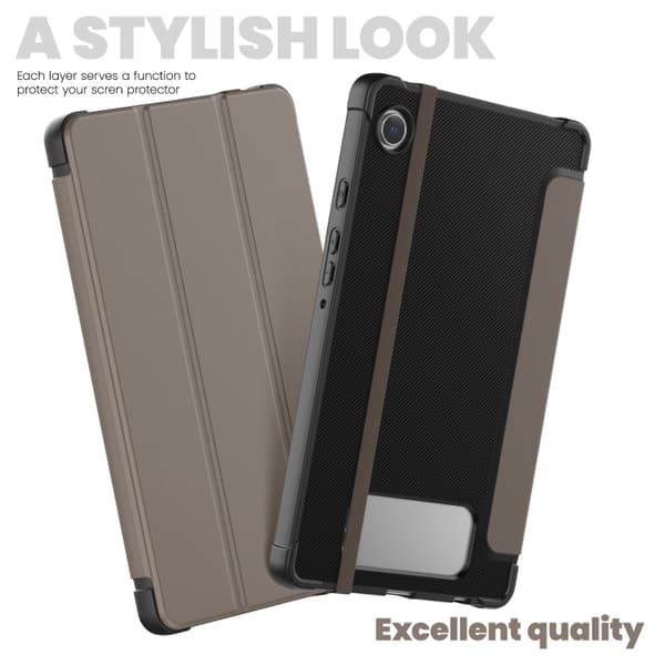 Samsung Galaxy Tab A9 / A11 Kolfiber Läder Smart Fodral Brun