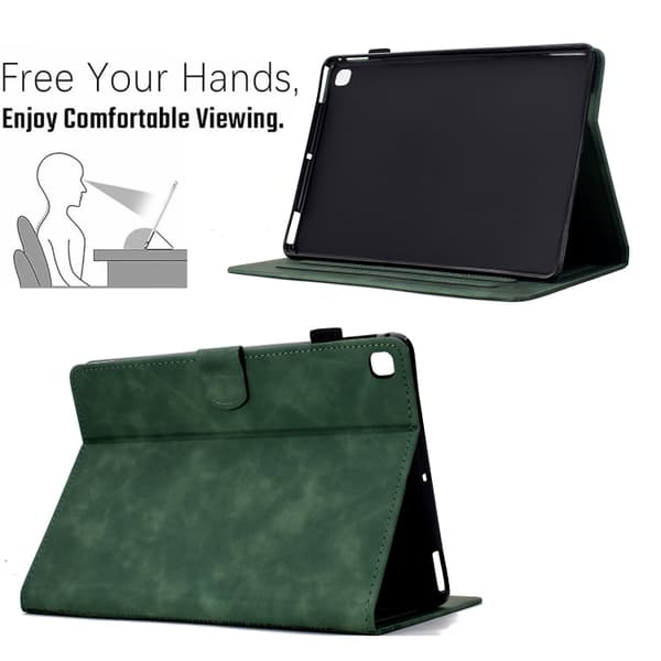 Samsung Galaxy Tab S6 Lite P610 Kattpräglat Läderfodral Grön