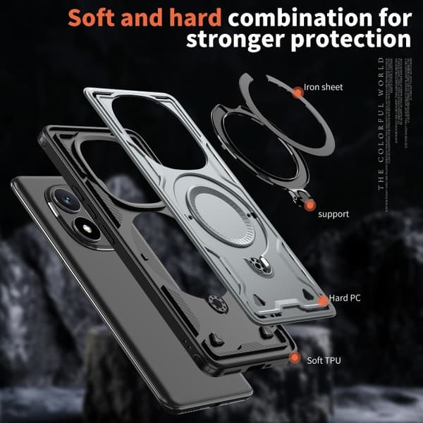 Redmi Note 14 Pro 5G - PC Hybrid TPU Armor MagSafe Ringhållare fodral Grå