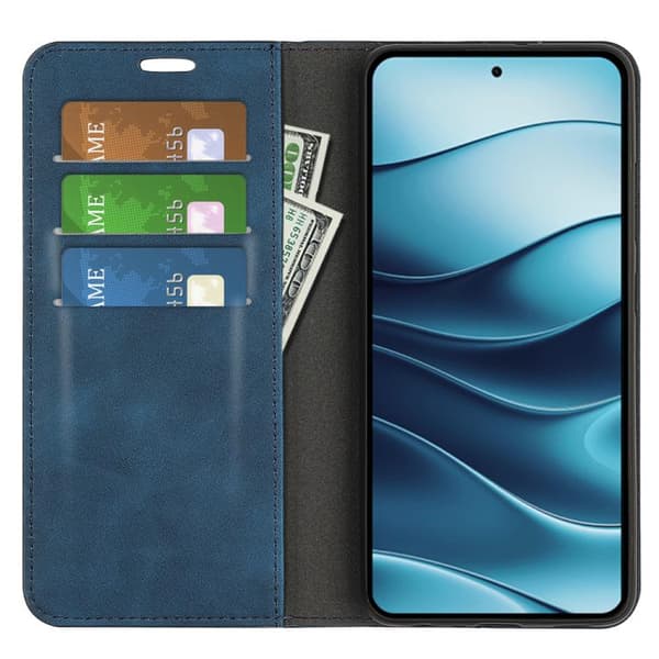 Redmi Note 14 4G - Retro-skin Magnetisk Läderfodral Mörkblå